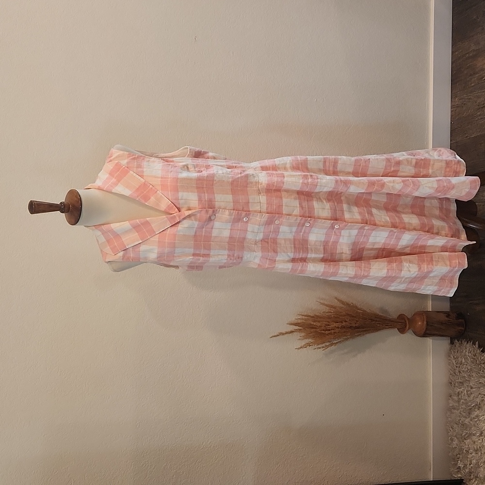 Brooks Brothers Pink and White Plaid Sleeveless Maxi Dress